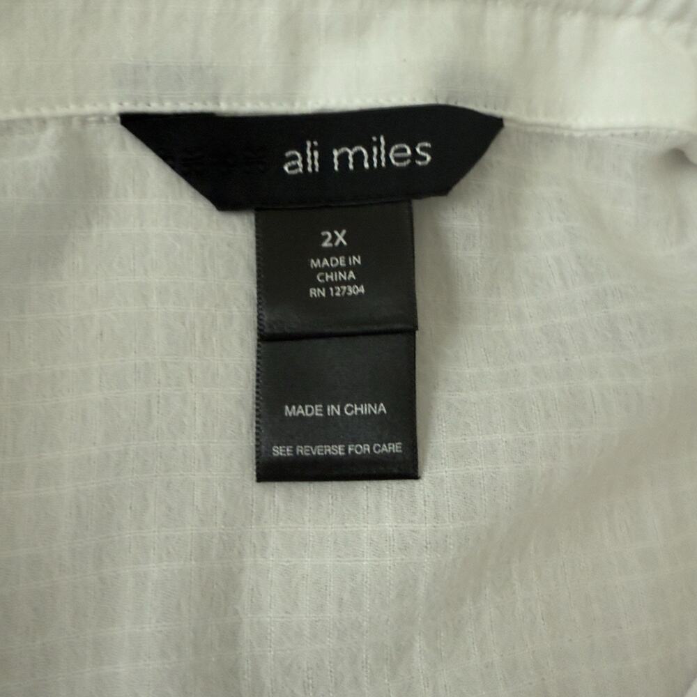 Ali Miles 2X White Multi Floral 3/4 Bell Sleeve Button Front Shirt Blouse Artsy - Picture 9 of 11